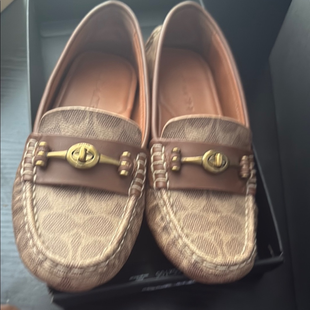 Coach Tan Loafers with Gold Buckle